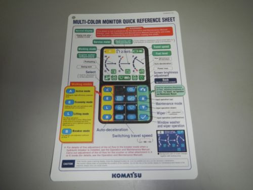 Komatsu Netheriands  Excavator Multi Color Monitor Display Quick Reference Sheet Guide