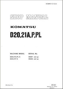 Komatsu Brazil  Bulldozer D20A-5 D20 D21A P PL Service Repair  Shop Manual
