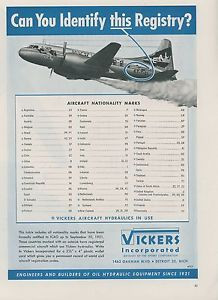 1952 Honduras  Vickers Hydraulics Ad Ethiopian Air Lines Airplane Aircraft Registry Marks