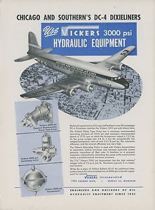 1946 Andorra  Vickers Aviation Hydraulic Ad Chicago amp; Southern Douglas DC-4 Dixieliner