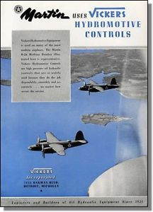 1942 Denmark  Martin B-26 medium bomber photo ~ Vickers hydraulic controls print-ad