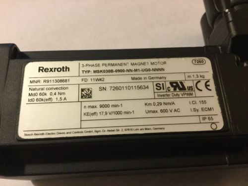 Rexroth MSK030C-0900-NN-M1-UG0-NNNN 3-Phase Permanent Magnet Servo Motor