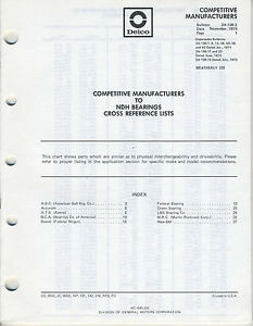 Vintage   Nov 1974 AC Delco GM Competitive Mfg to NDH Bearings Cross Reference Original import