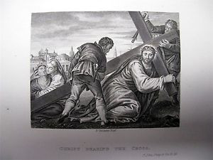 1838   BOOK PLATE PRINT PICTORAL HISTORY OF BIBLE BY VERONESE CHRIST BEARING CROSS Original import