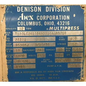 Denison 12-Ton C-Frame Hydraulic Press, Multipress, T120, 24#034; Daylight, 12#034; Strk
