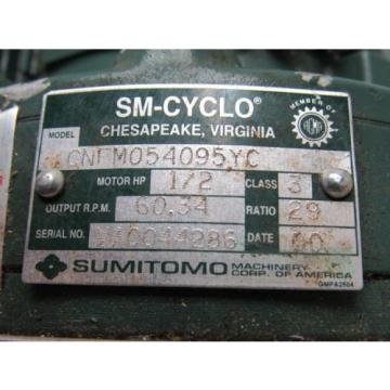 Sumitomo SM-Cyclo CNFM054095YC 1/2HP Gear Motor 29:1 Ratio 208-230/460V 3Ph
