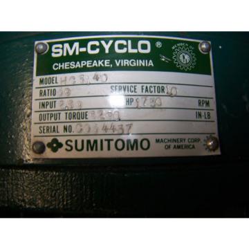 Origin SUMITOMO SM-CYCLO 59:1 RATIO GEAR SPEED REDUCER HC3140  269 HP