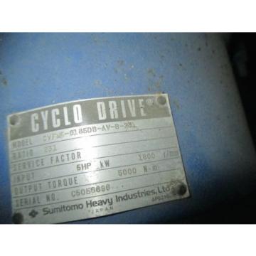 SUMITOMO SM CYCLO GEAR MOTOR 5HP CVF6185D - 231-1