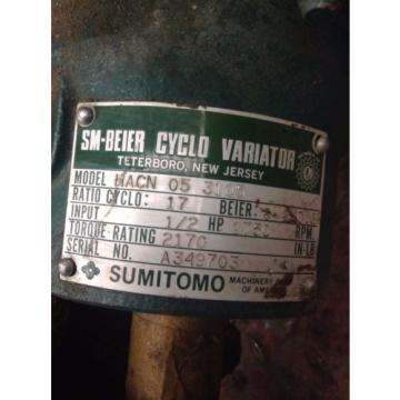 Sumitomo SM-Beier Variator HACN-05-3105 1/2HP Gear Drive/Speed Reducer 17:1