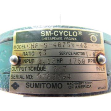 Sumitomo CNF-S-4075Y-43 SM-Cyclo Gear Reducer 43:1 Ratio 15HP 1750RPM