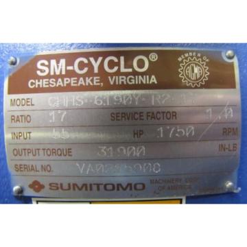 SUMITOMO CHHS-6190Y-R2-17 SM-CYCLO 17:1 RATIO SPEED REDUCER GEARBOX REBUILT