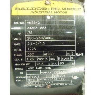 BALDOR RELIANCE 3/4 HP MOTOR VM3542 WITH SUMITOMO GEAR REDUCER HS3105H8