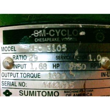 SUMITOMO SM-CYCLO REDUCER HFC3105 Ratio29 168Hp 1750Rpm Approx Shaft Dia 1140#034;