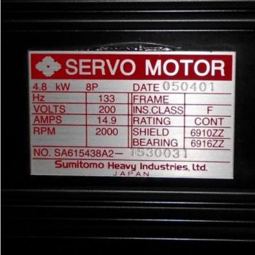SUMITOMO 2000 RPM 200V 149A 48kW AC SERVO MOTOR SA615438A2