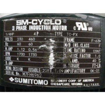 Sumitomo integral motor 9A3V0213720KA, 25hp, 230/460, F-63M fr, spiroid, TC-FX