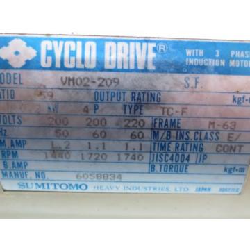 SUMITOMO CYCLO DRIVE MOTOR VM02-209