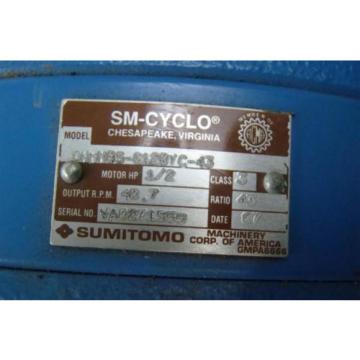 SUMITOMO SM-CYCLO CNHM05-6128VC-43 INDUCTION MOTOR 1/2HP 230V 1750 RPM TC-FX