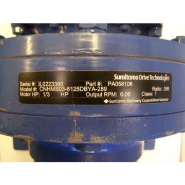 Sumitomo SM-Cyclo 6000 In-Line Gearmotor CNHMS03-6125DBYA-289 1/3HP Ratio 289:1