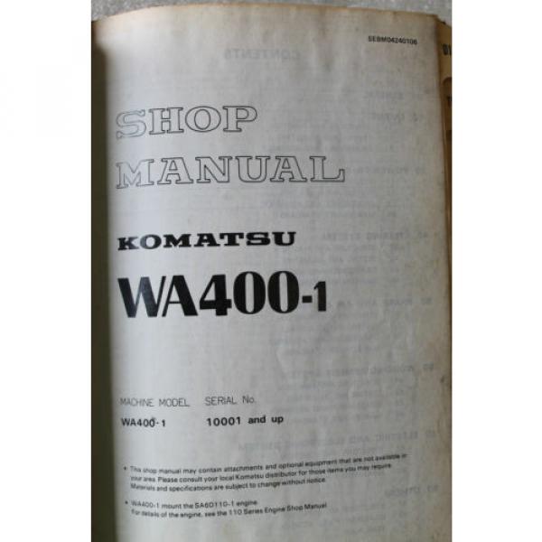 Komatsu Hongkong  WA400-1 Wheel Loader Service Repair Shop Manual 10001 &amp; Up OEM DEALER #2 image