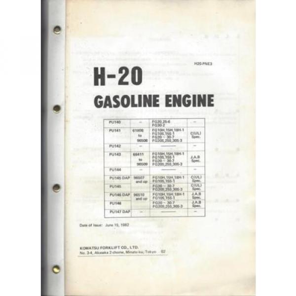 Komatsu Ecuador  H-20 Gasoline Engine Parts Book, H20-PNE3, 15 June 1982 #2 image