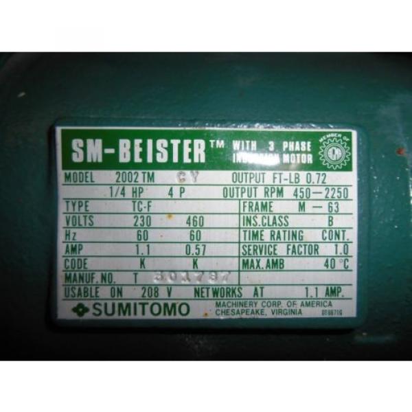 SUMITOMO QTS 913 L GEAR BOX RATIO 15, WITH 1/4 HP MOTOR, 230/460V, USED #2 image