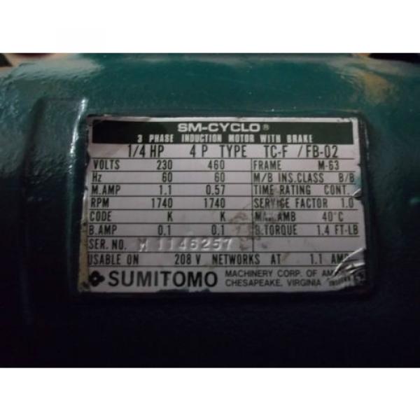 SUMITOMO SM-CYCLO 3 PHASE AC INDUCTION GEAR MOTOR with BRAKE WVM93100   RPM = 30 #2 image
