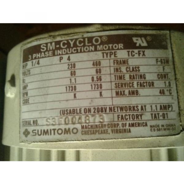 Origin Sumitomo Gear Motor CNHMS-02-6095-YC51 1/4HP 230/460V 1730RPM Electric Motor #4 image