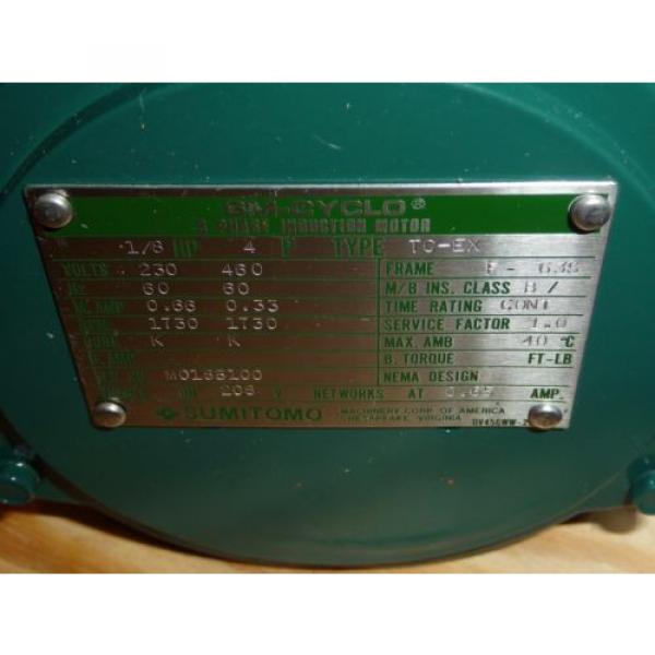 Sumitomo SM-Cyclo Gear motor CNFMS-01-4075-YA 1/8 HP 135 RPM TC-EX 230/460VAC #7 image