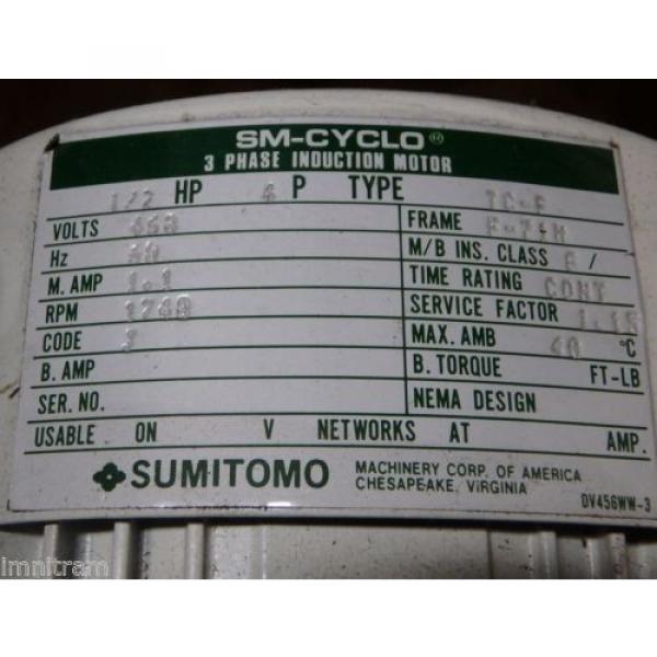 origin 1/2 hp Sumitomo SM-Cyclo Gear reducer 460V,  CNHMS05-4105YB-59 output 297 #2 image