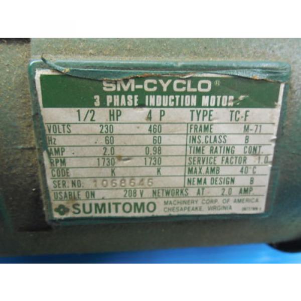 SM CYCLO SUMITOMO TC F 3 PHASE INDUCTION MOTOR 3 HP CNHM3 4105YA 8 GEAR REDUCER #4 image