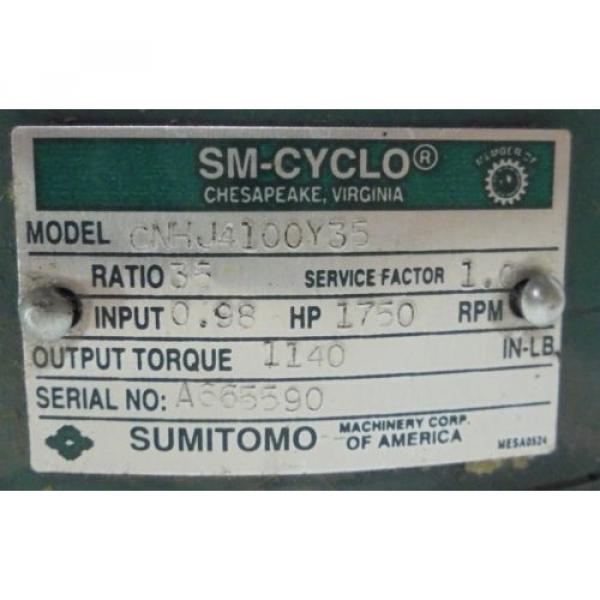 SUMITOMO SM-CYCLO, GEAR REDUCER, CNHJ4100Y35, 35:1 RATIO, 1750 RPM IN #2 image