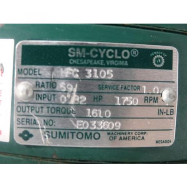 Sumitomo SM-Cyclo Gear Reducer HFC3105 59:1 082HP 1750RPM Horton MIU-625 Brake #5 image