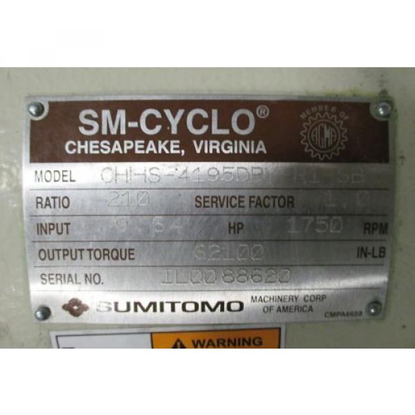 Sumitomo SM-Cyclo Speed Reducer CHHS-4195DBY-R1-SB 210 Ratio Refurb #6 image
