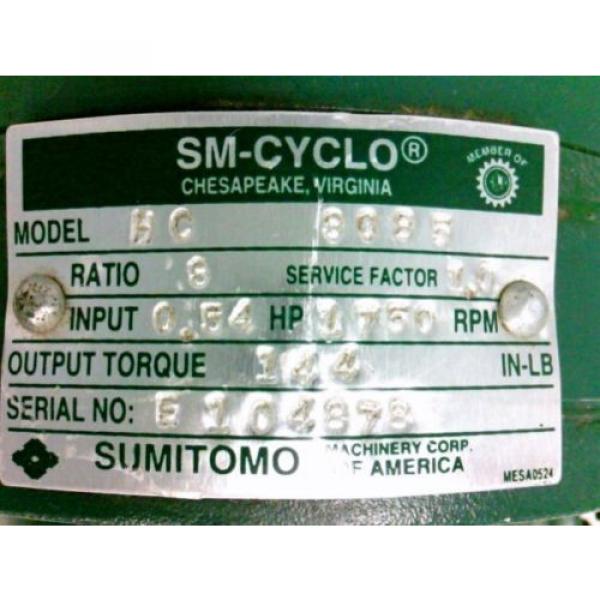 SUMITOMO SM-CYCLO Reducer HC-3085 Ratio 8 54Hp 1750rpm Approx 3/4#034; Shaft Dia #8 image