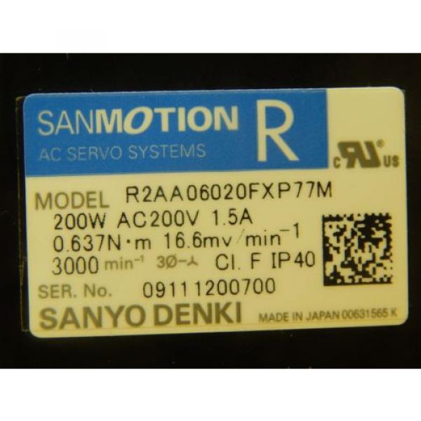 Sanyo Denki R2AA06020FXP77M AC Servo Motor Sumitomo ANFX-P110F-2RL3-9 Used #7 image