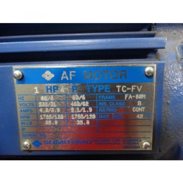 Sumitomo TC-FV CNVMS1-6095YB-AV-21 Motor 1 HP Ratio 21 633 Output RPM #3 image