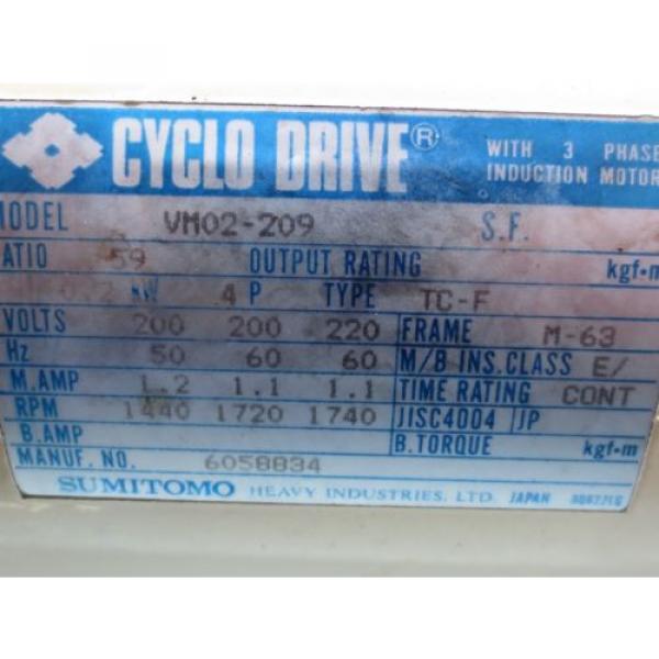SUMITOMO CYCLO DRIVE MOTOR VM02-209 #2 image