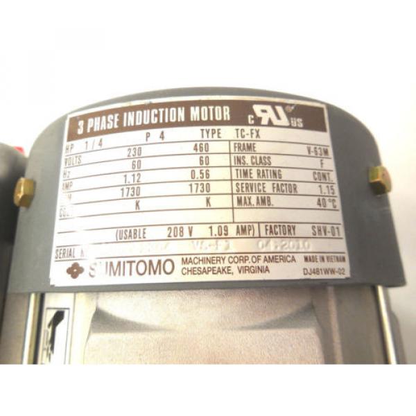 Origin SUMITOMO TYPE TC-FX  3 PH INDUCTION MOTOR CNVMS02-6070YC-13  1730 RPM #2 image