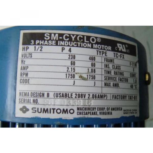 SUMITOMO SM-CYCLO CNHM05-6128VC-43 INDUCTION MOTOR 1/2HP 230V 1750 RPM TC-FX #5 image