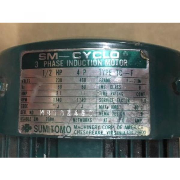 Sumitomo Cyclo gearmotor CNHM-05-4090YC-13, 135 rpm, 13:1, 5hp, 230/460,inline #6 image