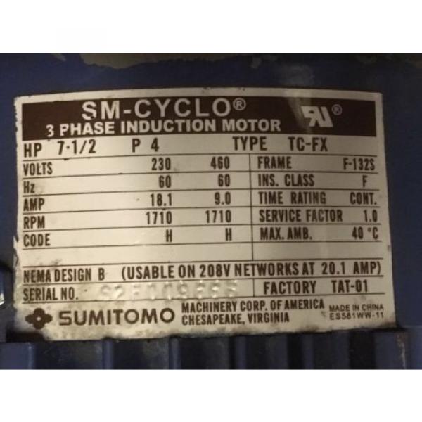 Sumitomo Cyclo gearmotor CNHM-8-4125YB-6, 292 rpm, 6:1, 75hp, 230/460, inline #5 image