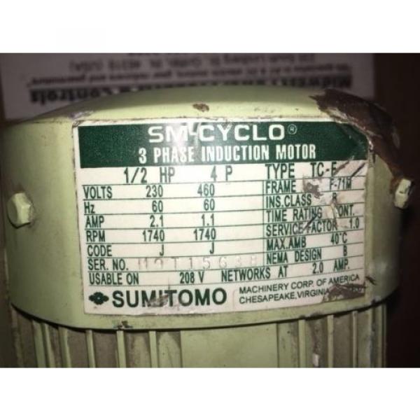 Sumitomo Cyclo gearmotor CNHMS-05-4095YC-29, 292 rpm, 29:1, 5hp, 230/460,inline #5 image
