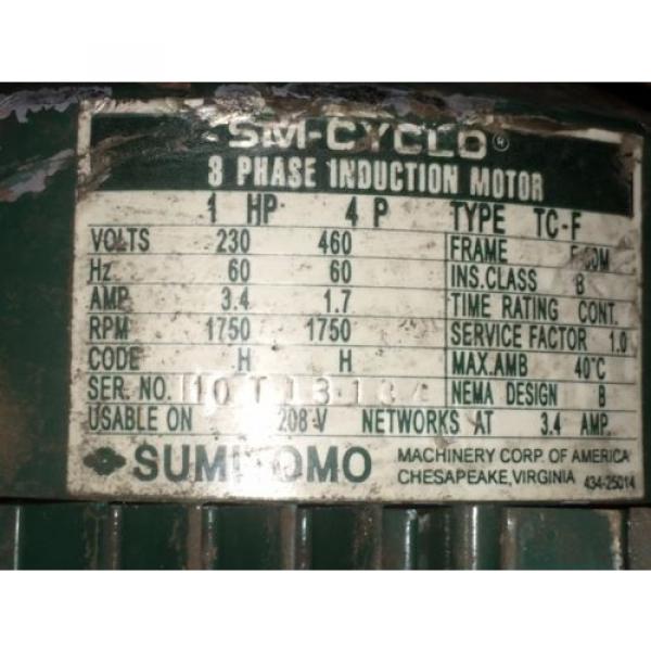 Sumitomo Cyclo gearmotor CNHM-1-4100YC-15, 117 rpm, 15:1,1hp, 230/460, inline #5 image