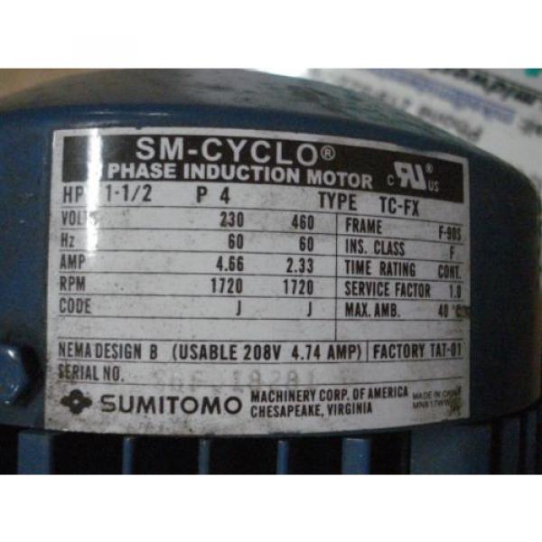 Sumitomo Cyclo gearmotor CNHM-1H-6095YB-6, 292 rpm, 6:1, 15hp, 230/460, inline #7 image